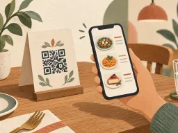 A phone scanning a QR menu card