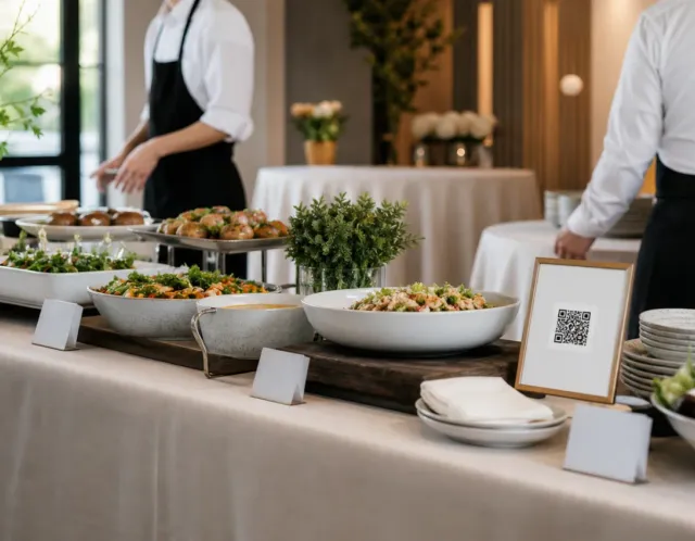 A guest opening a catering menu from a QR code on a phone