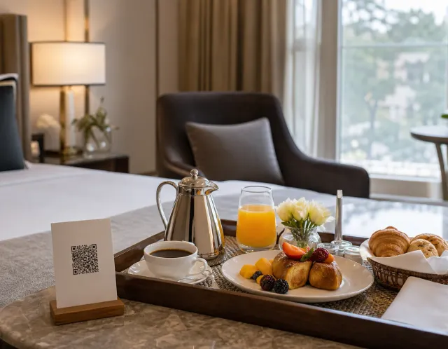 A guest opening a hotel menu from a QR code on a phone