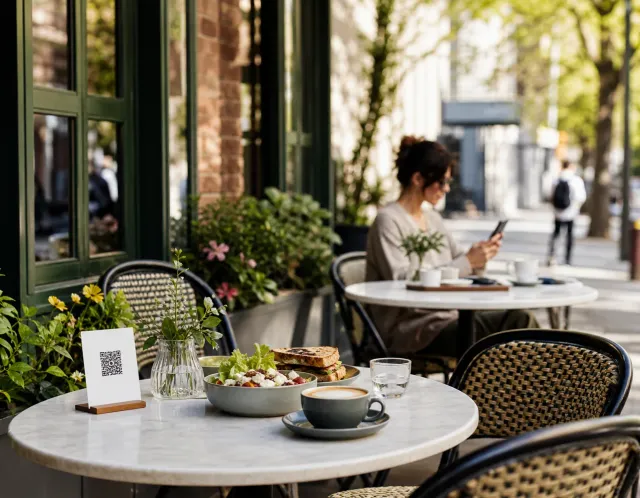 A guest opening a cafe menu from a QR code on a phone