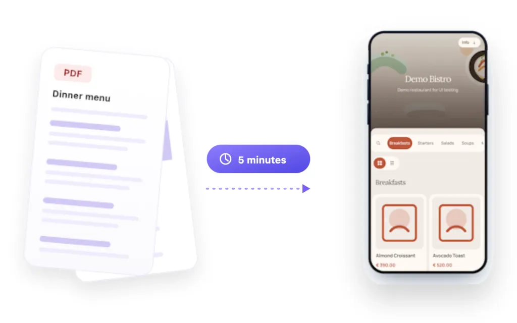 Existing menu files turning into a styled web menu on a phone in five minutes