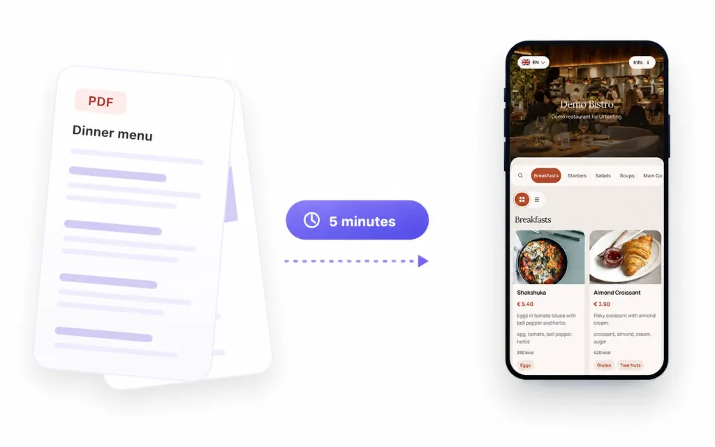 Existing menu files turning into a styled web menu on a phone in five minutes
